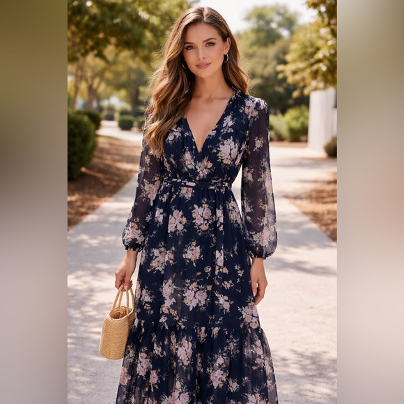 Moon River Dresses & Skirts - NWT Moon River Floral Long Sleeve Maxi Dress